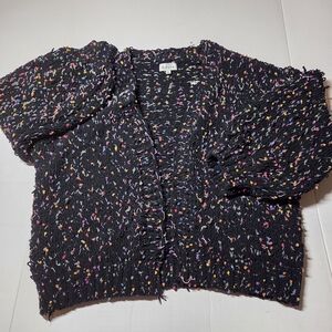 Black Knit Open Front Cardigan Size M/L MultiColor Sprinkle Confetti